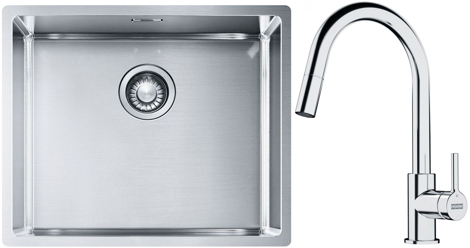 Franke Box BXX 110-50/BXX 210-50 zlewozmywak 54x45 cm stalowy z baterią kuchenną Lina chrom (1270453656, 1150693229)