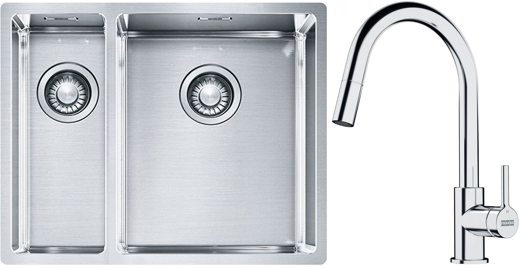 Franke Box BXX 260/160-34-16 zlewozmywak 56x45 cm stalowy z baterią kuchenną Lina chrom (1270369916, 1150693229)