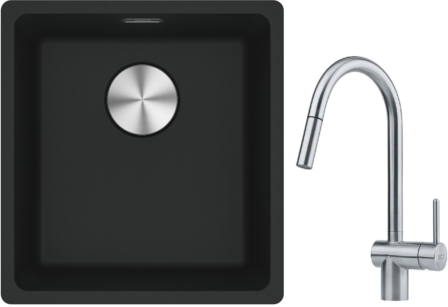 Franke Maris MRG 110-37 zlewozmywak 40x37 cm Fragranite onyx z baterią kuchenną Leda Neo stal szlachetna (1250687249, 1150590047)