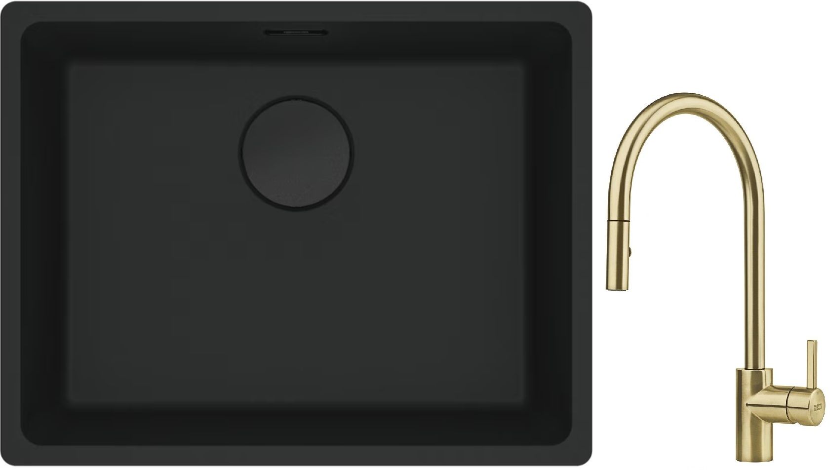 Franke Maris MRG 110-52 zlewozmywak 52x40 cm Fragranite czarny mat z baterią kuchenną Eos Neo M Pull-Out Spray złotą (1250697759, ... - Wysyłka w 24h