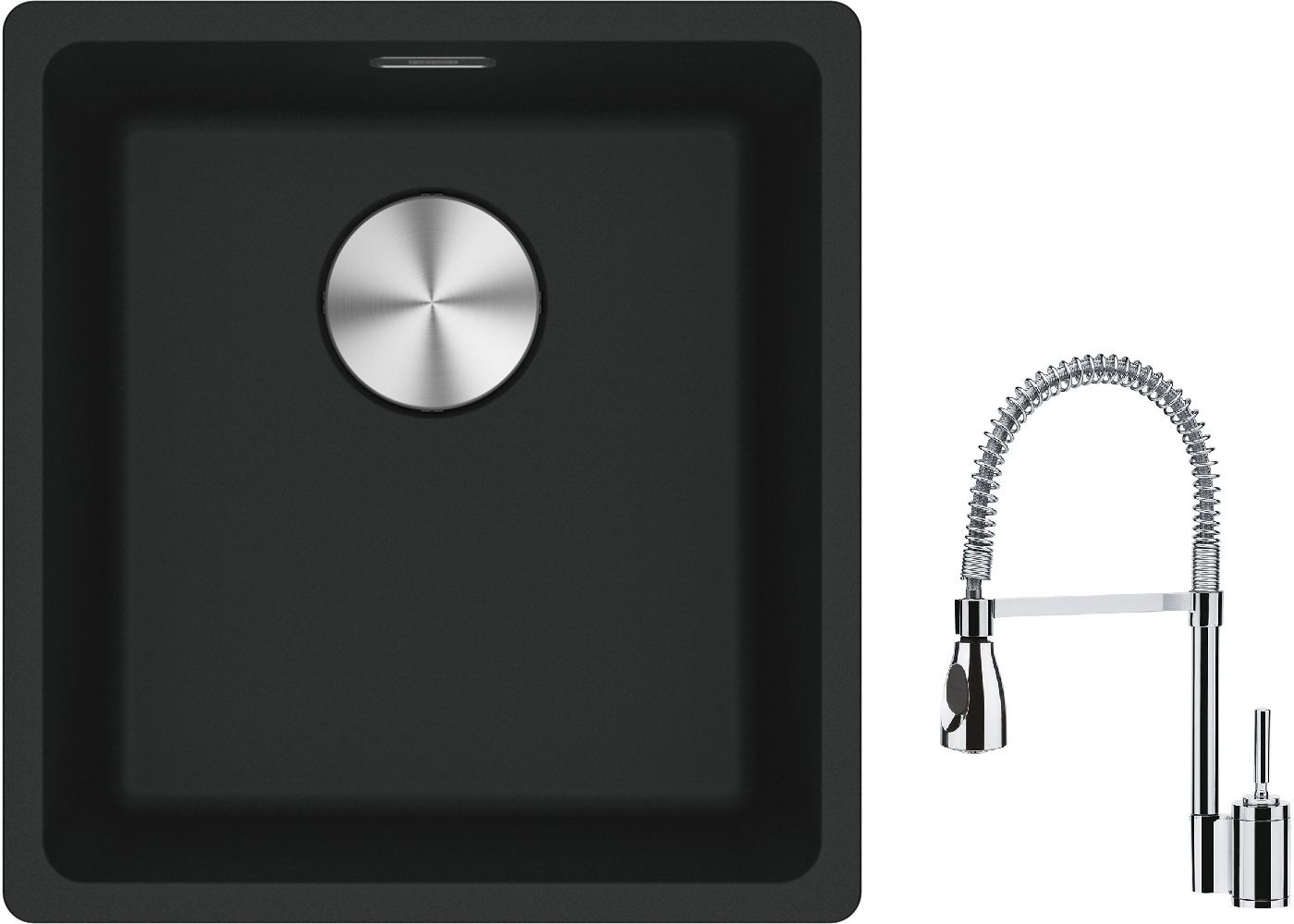 Franke Maris MRG 110-37 zlewozmywak 40x37 cm Fragranite czarny mat z baterią kuchenną Sentinel chrom (1250687248, 1150029591)