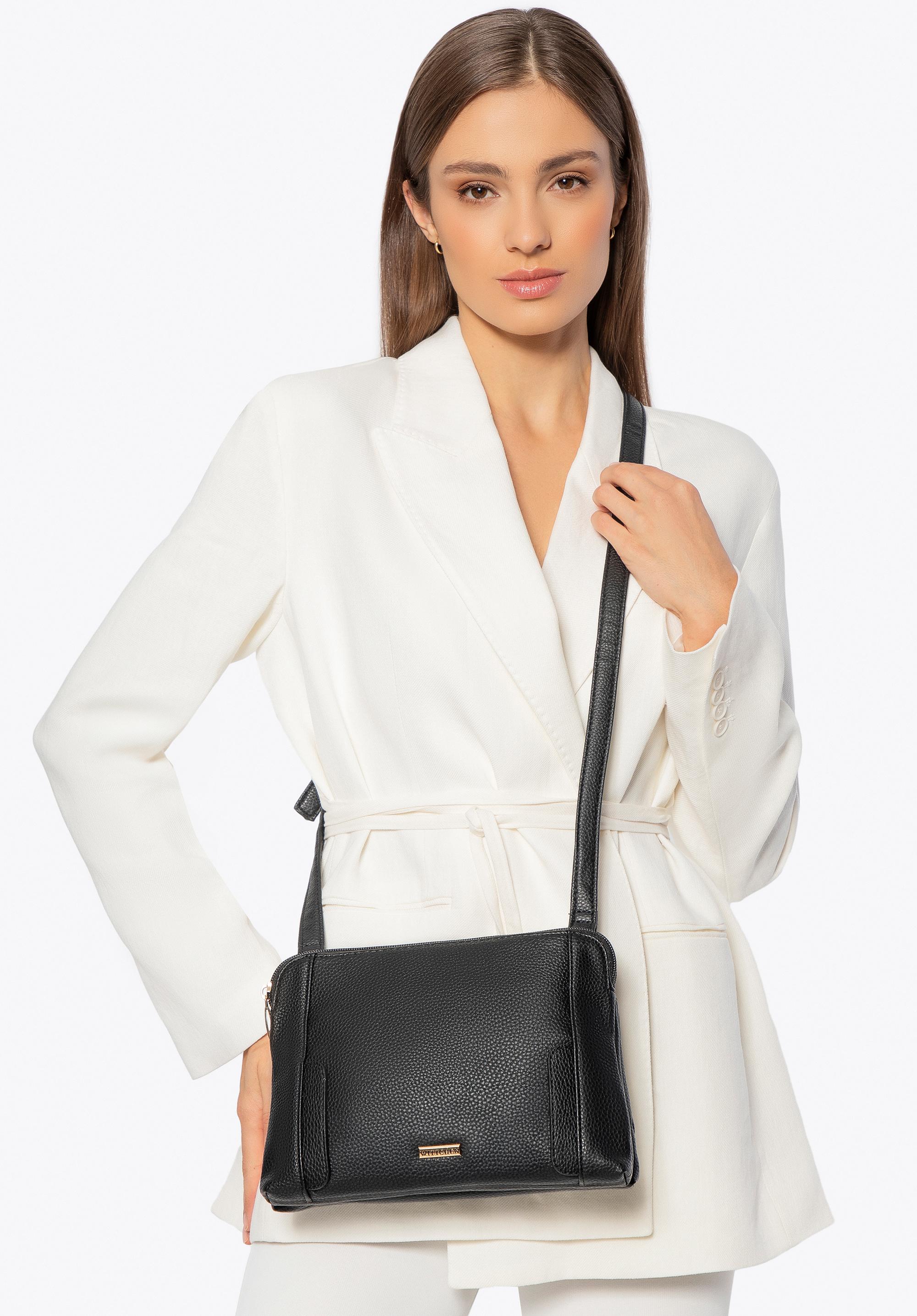 Damska torebka crossbody dwukomorowa czarno - złota