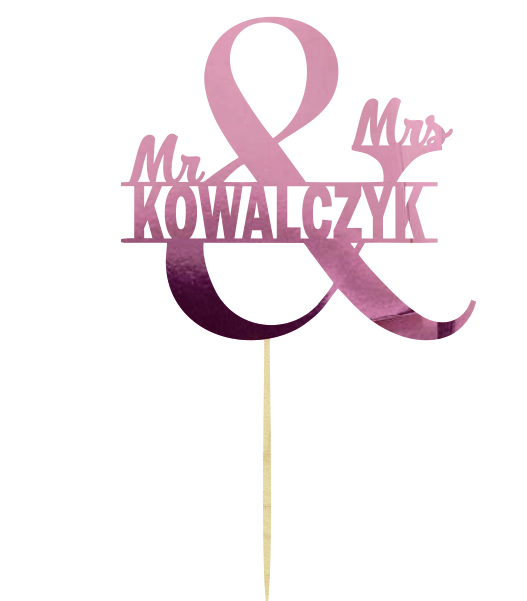 Topper napis na tort dekoracja na Ślub Nazwisko Pary Młodej pik różowe złoto
