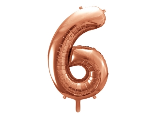 Balon foliowy Cyfra "6", 86cm, różowe złoto