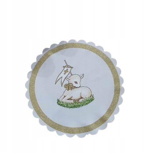 Serwetka Okrągła Do Koszyczka Wielkanoc 37cm Baranek Złoty