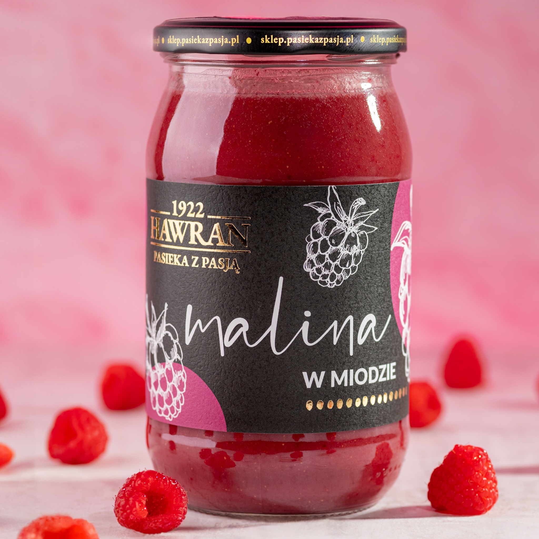 Malina w miodzie wielokwiatowym 1010g - Pasieka z Pasją Hawran