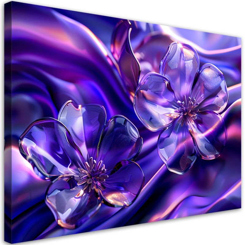 Obraz do salonu sypialni Feeby Stylowe Szklane Kwiaty Fioletowe 90x60 cm 1szt