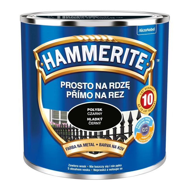 Farba do metalu Hammerite Prosto Na Rdzę połysk czarny 0,25 l