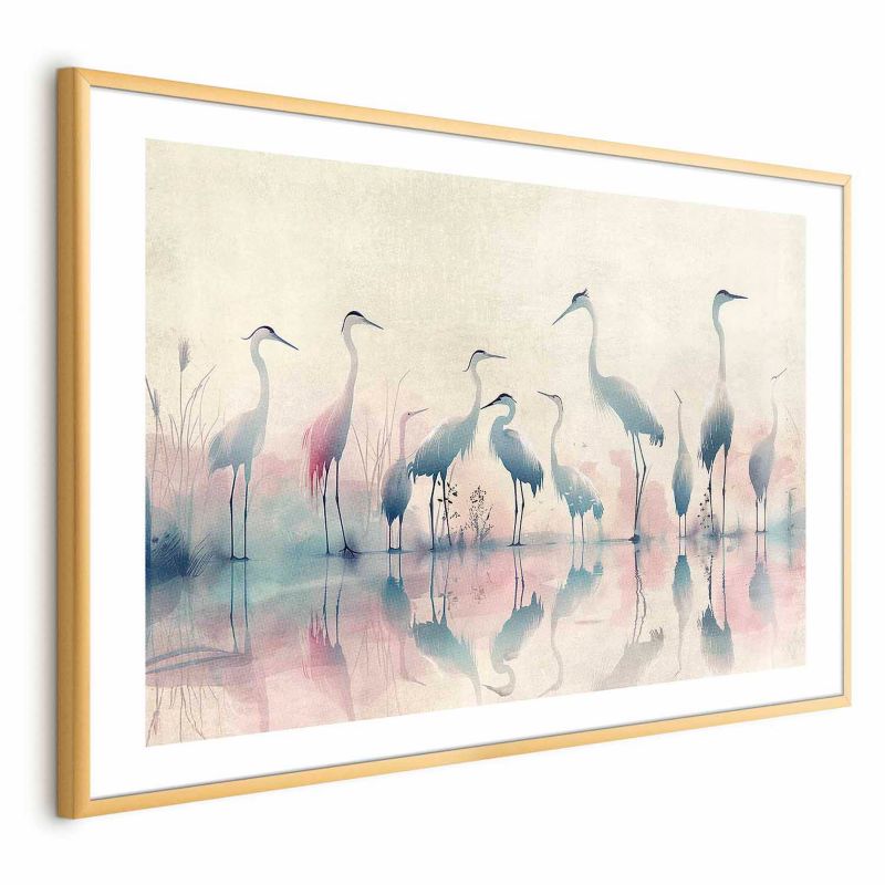 Plakat Artgeist Ptaki nad jeziorem 42x29,7 cm z ramą złotą 1 szt