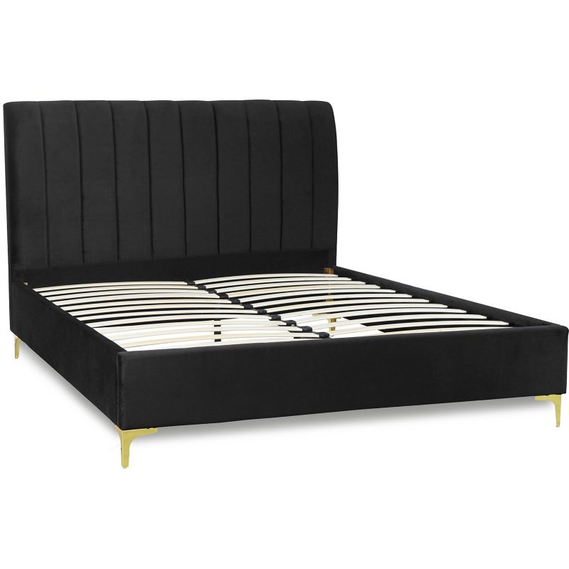 Łóżko 160x200 Tapicerowane Mebel Elite Podwójne Welurowe Glamour Czarne MARCELO 1 szt