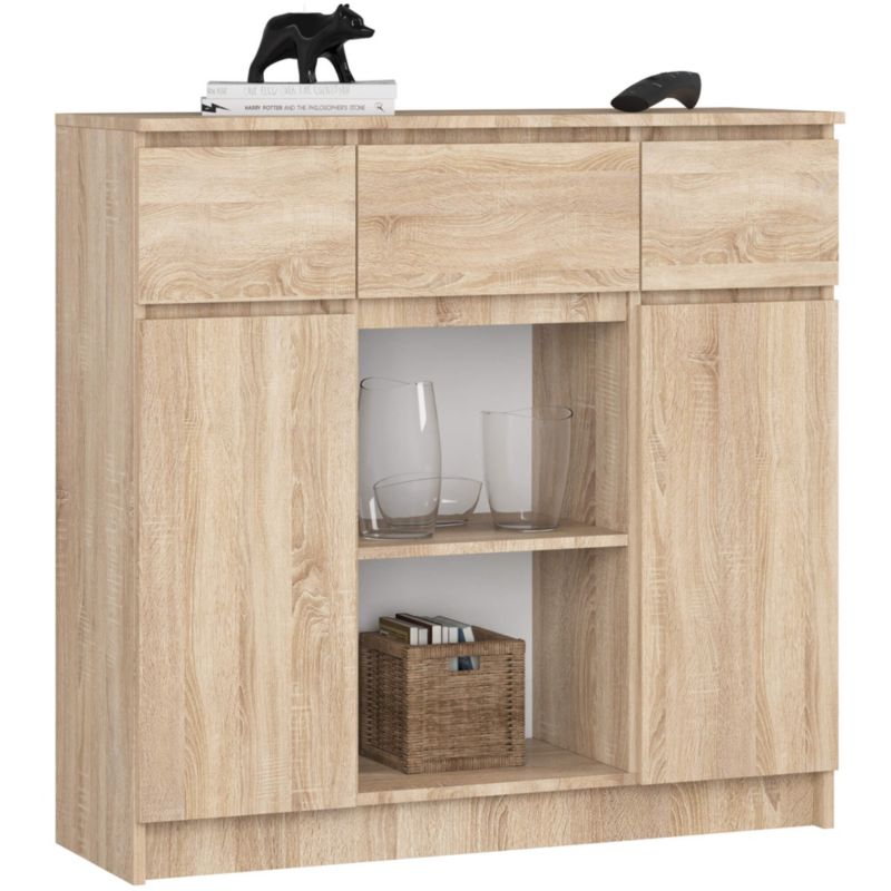 Komoda AKORD K100 kolor Dąb Sonoma mat 101 cm 2 drzwi 3 szuflady 4 półki 101x35x98 cm 1 szt.