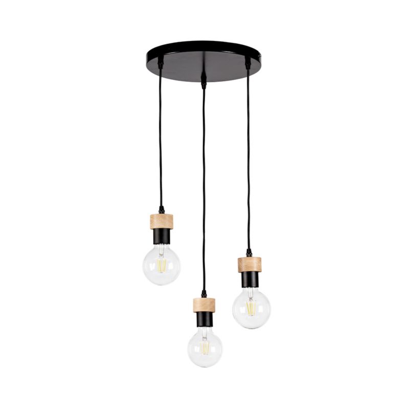 Lampa Wisząca SPOT Light 3xE27 Max.60W Dąb Olejowany FSC i Czarny Metal, Polski Producent, 1 szt.