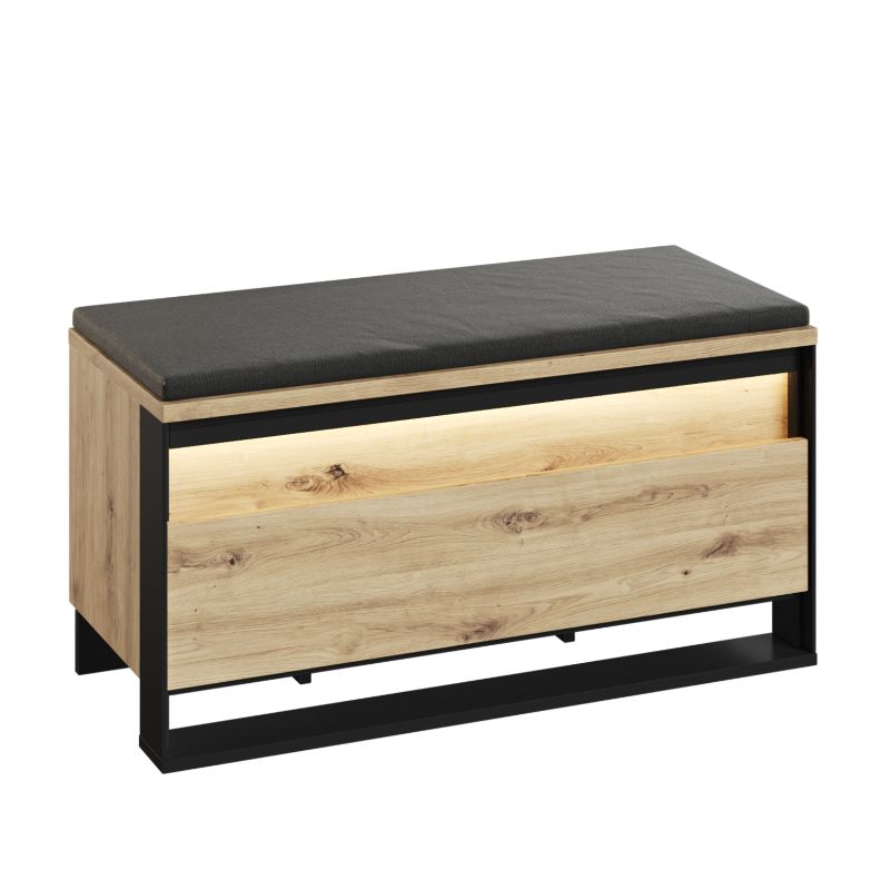 Szafka na buty z siedziskiem Bettso Quaro 92 cm minimalistyczna z oświetleniem LED do przedpokoju dąb artisan 1szt.