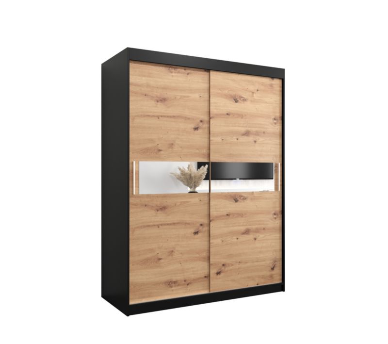 Szafa przesuwna Garderoba Abiks HAWANA 3 150 czarny mat + dąb artisan 1 szt.