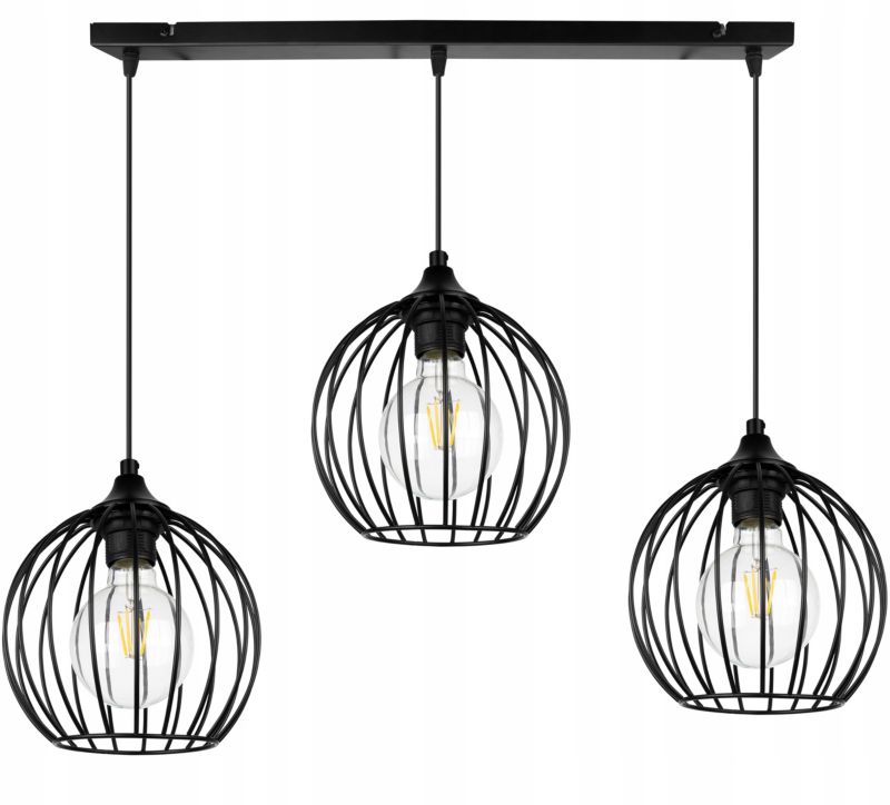Lampa sufitowa wisząca Light Home LH Toronto prosta 3x E27 60W druciak czarny 1szt.
