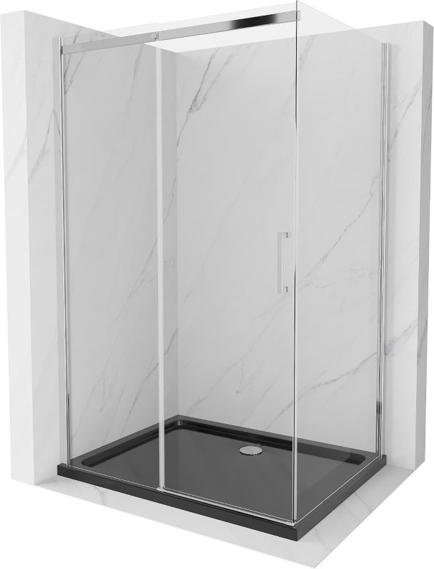 Kabina prysznicowa Mexen Omega rozsuwana 100 x 80 cm transparent chrom + brodzik Flat czarny