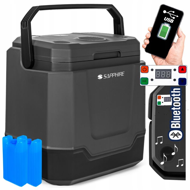 Lodówka turystyczna 33 litry samochodowa z głośnikiem Sapphire ST-1033L 12/230V USB graftowa, 1 szt.