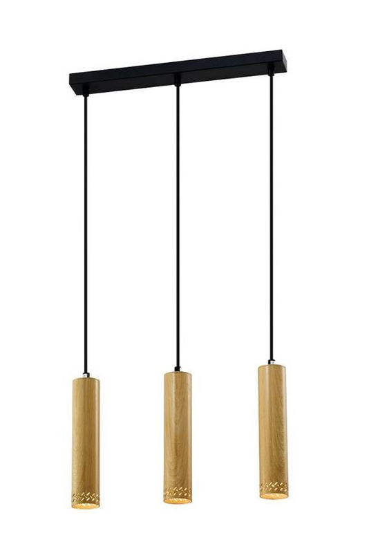 Lampa wisząca czarna/drewniana oprawa 3x25W Tubo