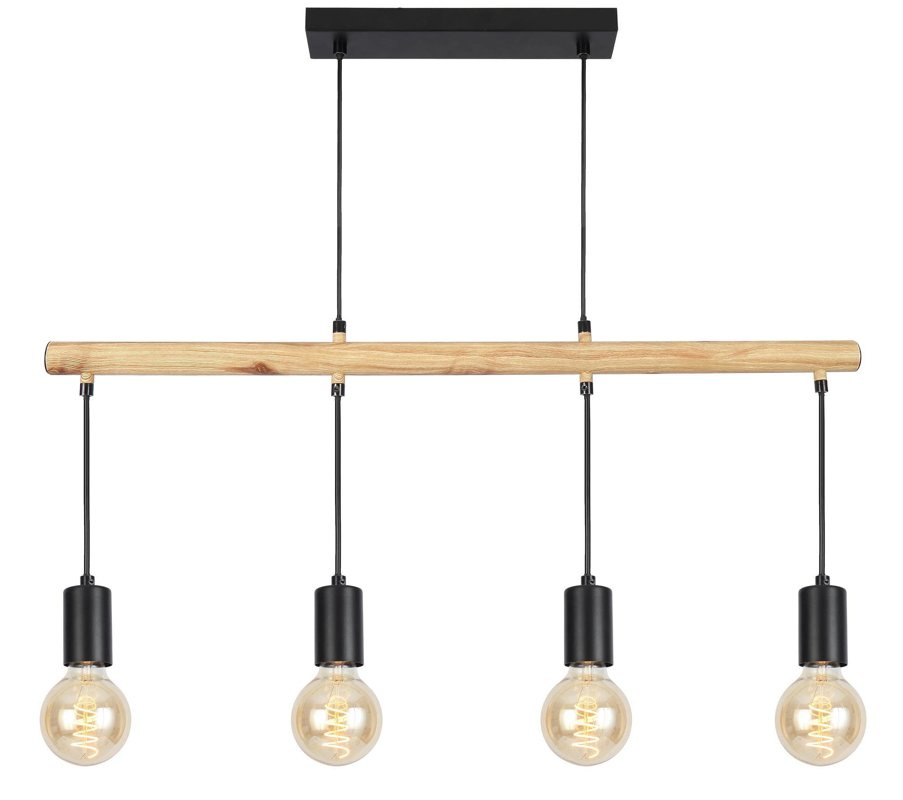 Lampa wisząca czarna + drewno 4x60W Izzy