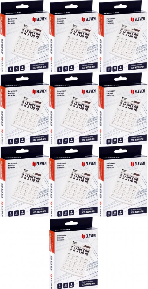 10x Kalkulator biurowy Eleven SDC-805NRWHE, 8 cyfr, biały