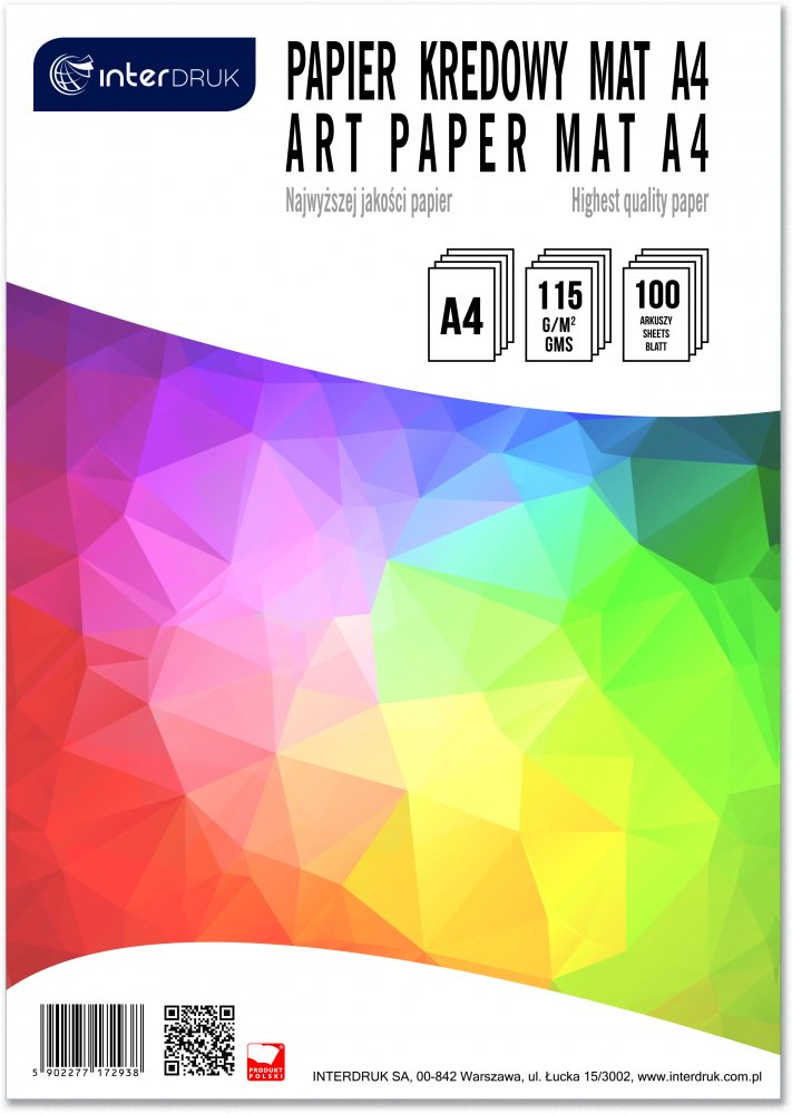 Papier kredowy Interdruk, A4, 115g/m2, 100 arkuszy, matowy