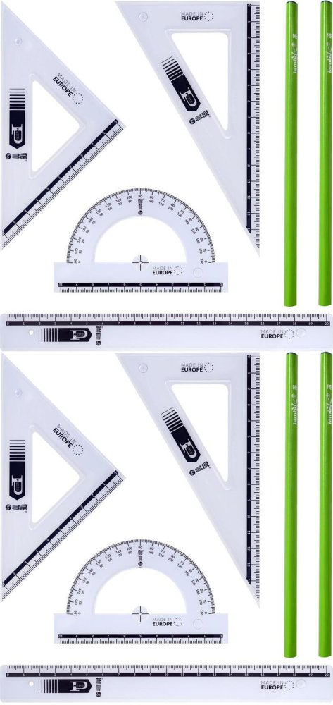 2x Zestaw kreślarski MemoBe by Pratel, z linijką 20cm + 2 ołówki, 6 elementów, transparentny