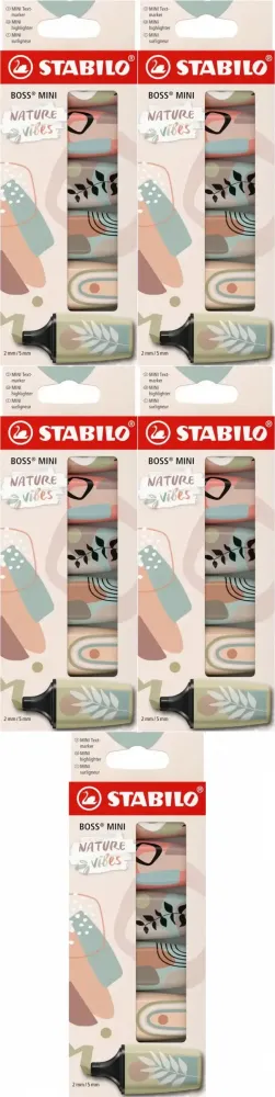 5x Zakreślacze Stabilo Boss Mini Nature Vibes, ścięta, 6 sztuk, mix kolorów