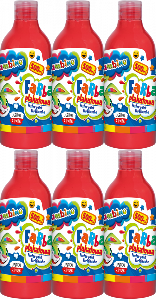 6x Farba plakatowa Bambino Zwierzaki Uczniaki, w butelce, 500ml, czerwony