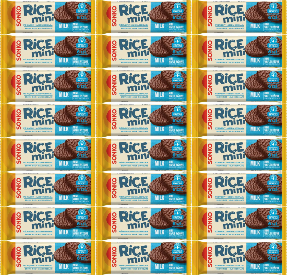 24x Mini wafle ryżowe Sonko Rice Mini Milk, w czekoladzie mlecznej, 6 sztuk, 27g