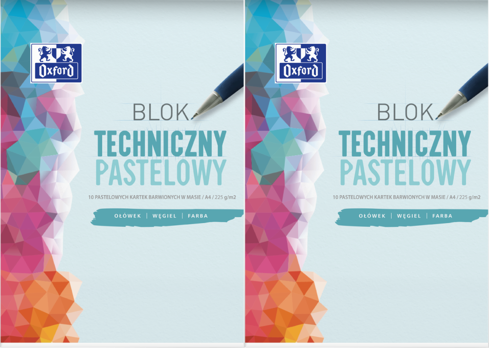 2x Blok techniczny pastelowy Oxford, A4, 10 kartek, kolorowy