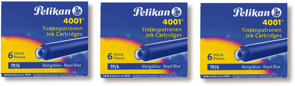 3x naboje do pióra wiecznego Pelikan, krótkie, 6 sztuk, niebieski