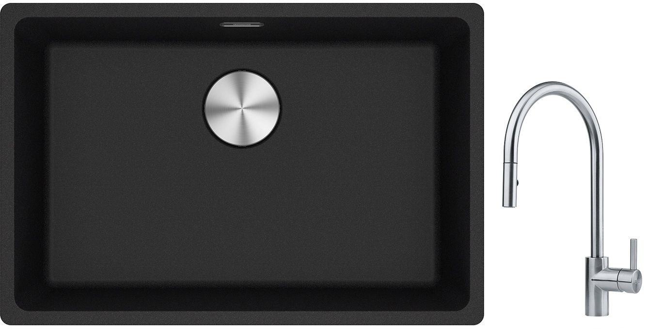 Franke Maris MRG 110-62 zlewozmywak 62x40 cm Fragranite onyx z baterią kuchenną Eos stal szlachetna (1250687257, 1150590045)