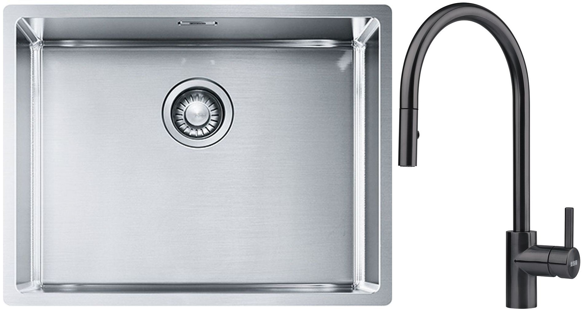 Franke Box BXX 110-54/ BXX 210-54 zlewozmywak 58x45 cm stalowy z baterią kuchenną Eos czarna stal szlachetna (1270453660, 1150613671)