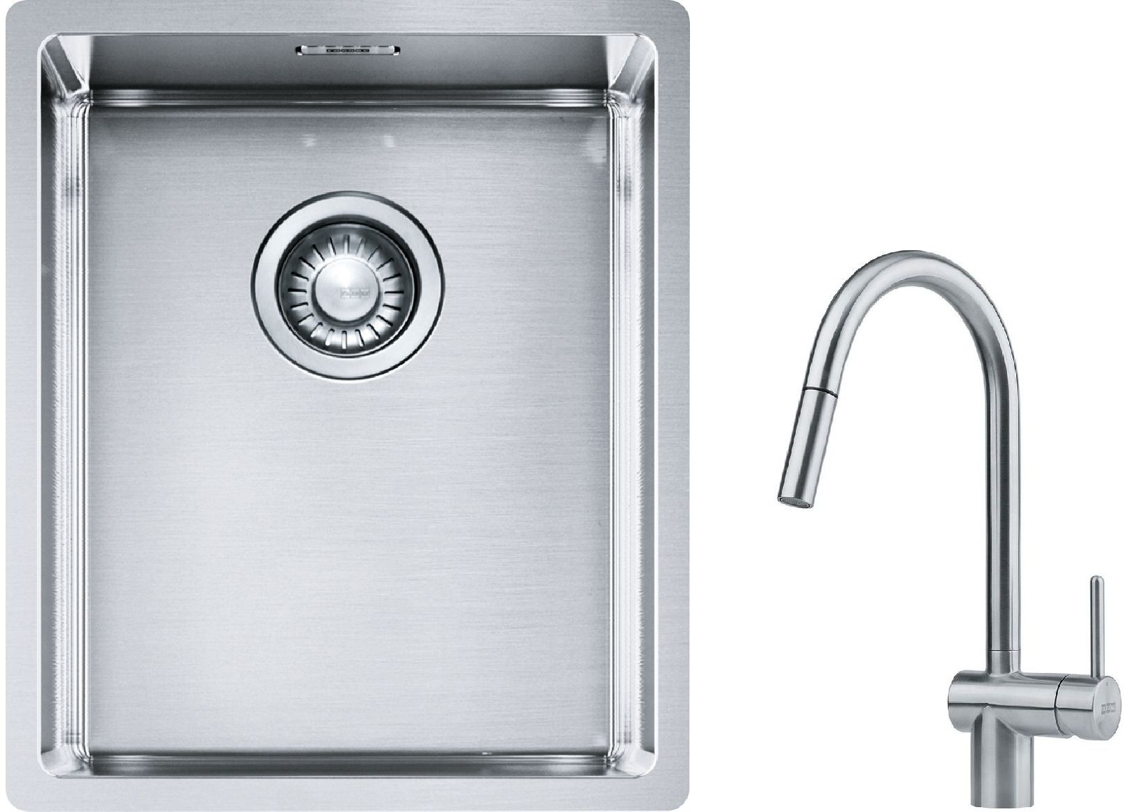Franke Box BXX 210/110-34 zlewozmywak 38x45 cm stalowy z baterią kuchenną Leda Neo stal szlachetna (1270453653, 1150590047)