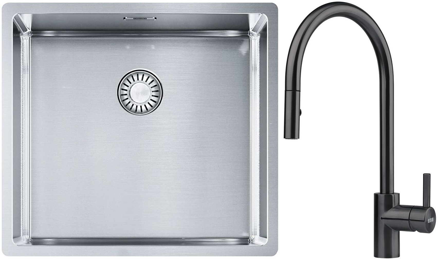 Franke Box BXX 210/110-45 zlewozmywak 49x45 cm stalowy z baterią kuchenną Eos czarna stal szlachetna (1270453655, 1150613671)