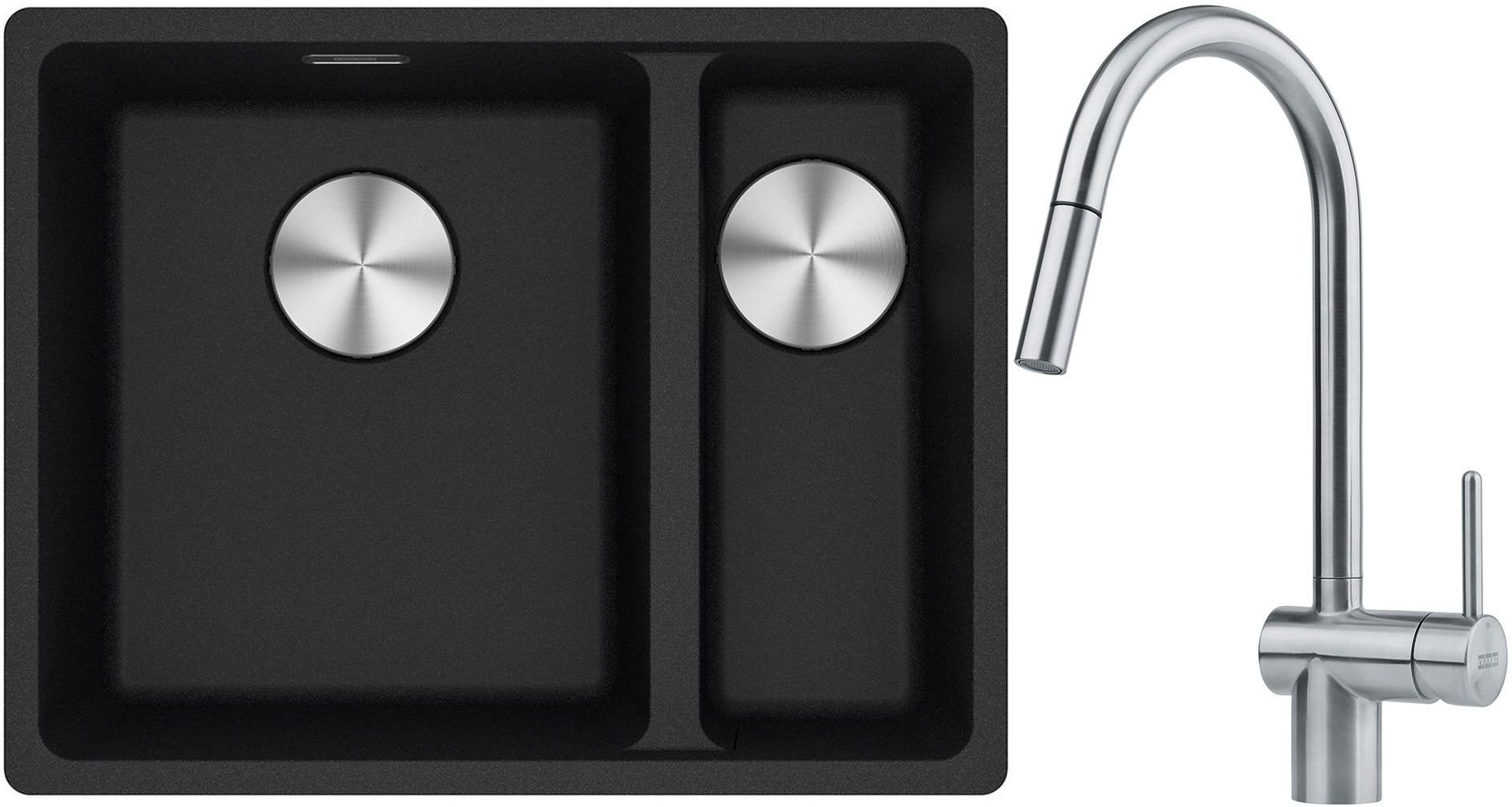 Franke Maris MRG 160-34-15SBR zlewozmywak 52x40 cm Fragranite onyx z baterią kuchenną Leda Neo stal szlachetna (1250687265, 1150590047)