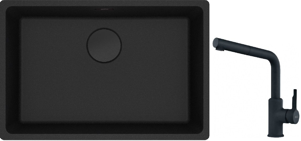 Franke Maris MRG 110-62 zlewozmywak 62x40 cm Fragranite czarny mat z baterią kuchenną Urban czarny mat (1250697758, 1150627523)