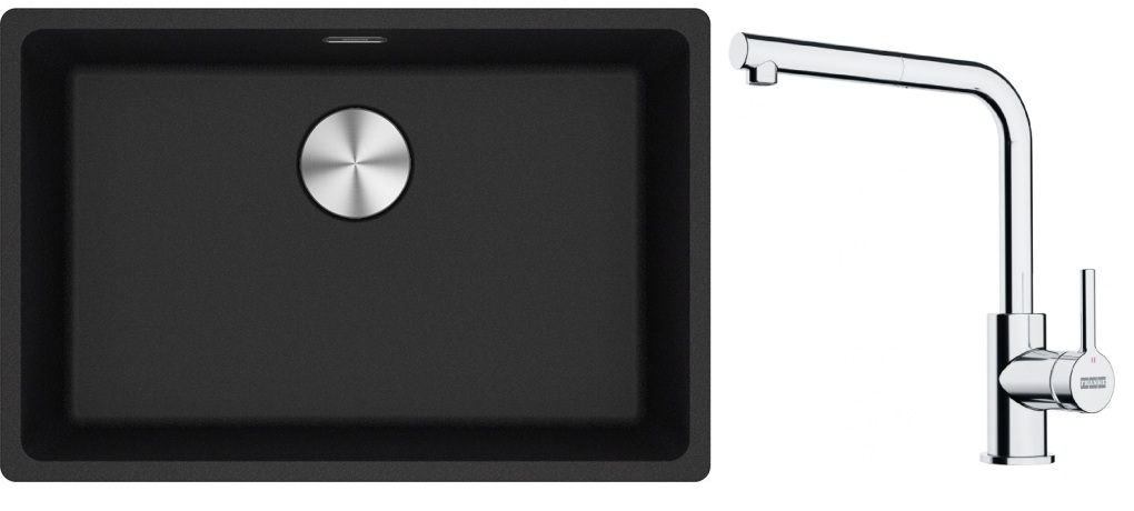 Franke Maris MRG 110-62 zlewozmywak 62x40 cm Fragranite onyx z baterią kuchenną Lina chrom (1250687257, 1150712420)