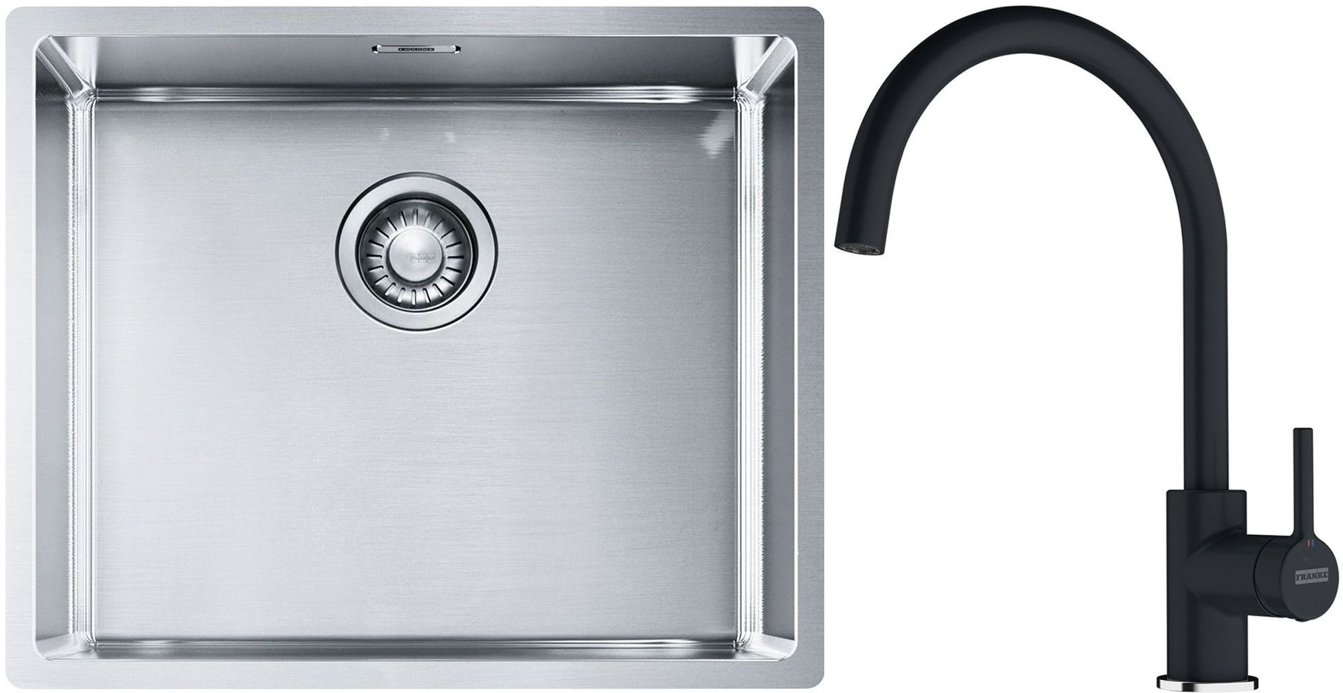 Franke Box BXX 110-50/BXX 210-50 zlewozmywak 54x45 cm stalowy z baterią kuchenną Lina czarny mat (1270453656, 1150626019)