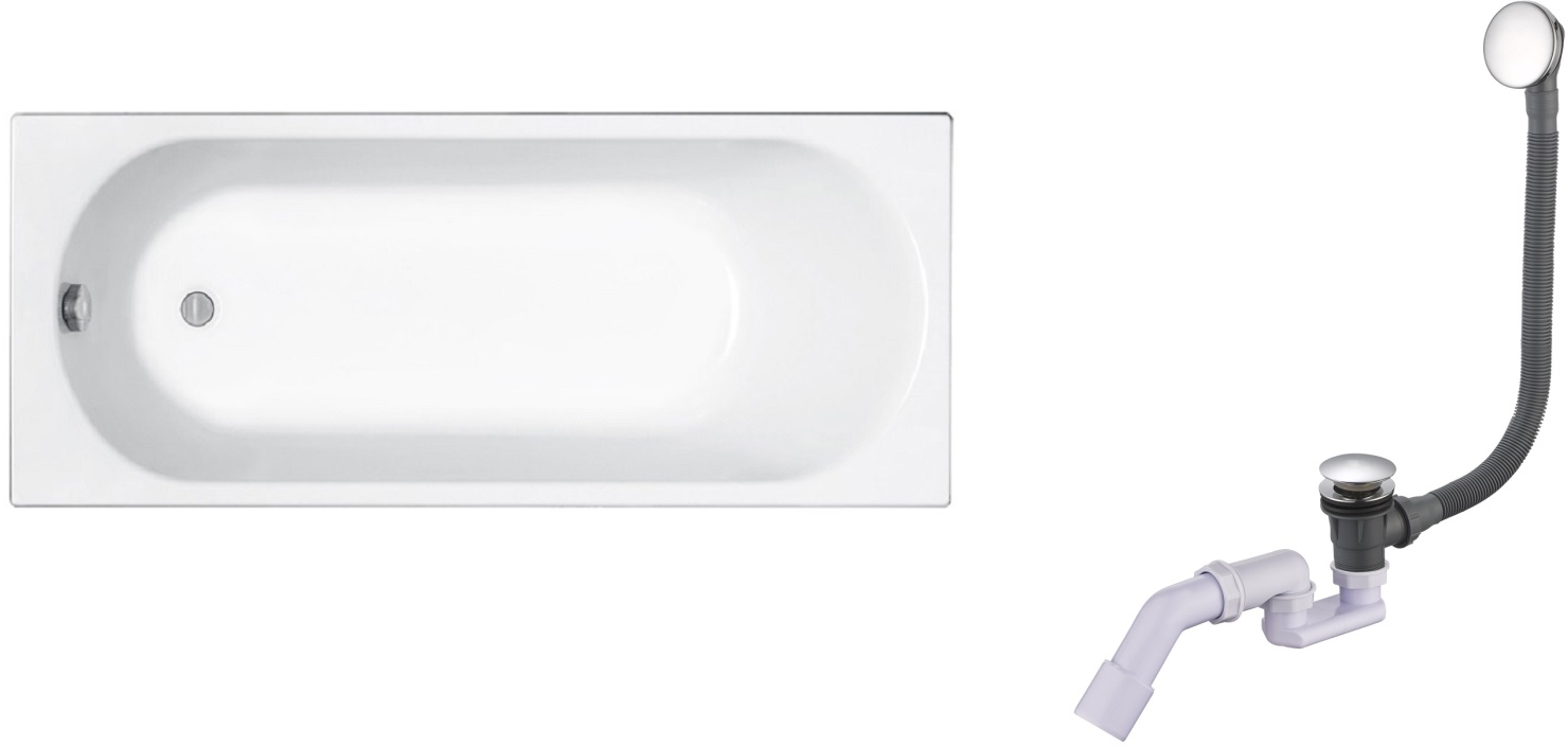 Zestaw Koło Opal Plus wanna prostokątna 160x70 cm z kompletem odpływowo-przelewowym Oltens Fusa (XWP1260000, 03002100)