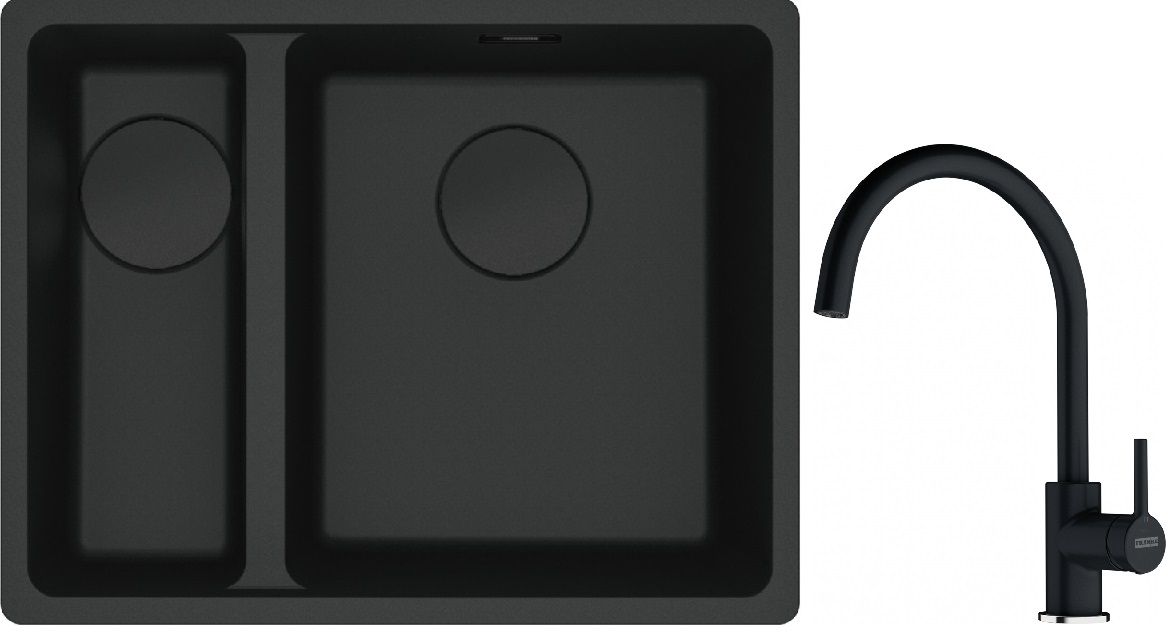 Franke Maris MRG 160-34-15SBL zlewozmywak 52x40 cm Fragranite czarny mat z baterią kuchenną Lina onyx (1250697756, 1150626020)