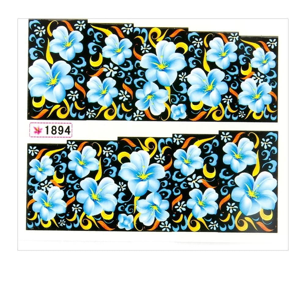 Naklejki wodne do paznokci arkusz 6,5 x 5,5 cm na 10 palców yb Nr 1894