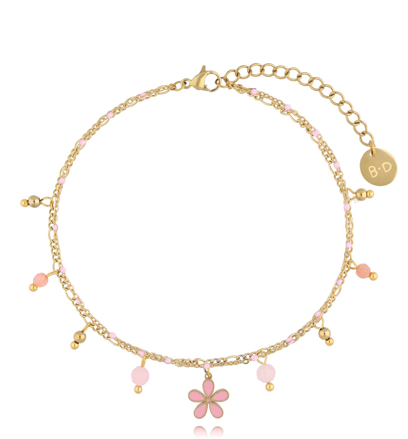 Bransoletka na nogę różowa z kwiatuszkiem Pink Flowers BNSY0019 - By Dziubeka