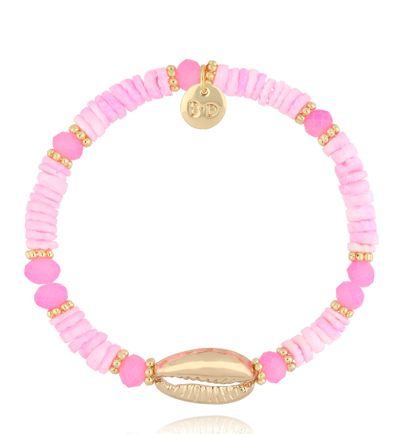 Bransoletka z fuksjowymi muszlami Gold Shell BSH0128