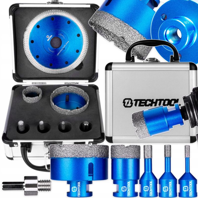 Otwornice diamentowe Techtool M14 zestaw 5 sztuk 6-68mm + tarcza 1 kpl.