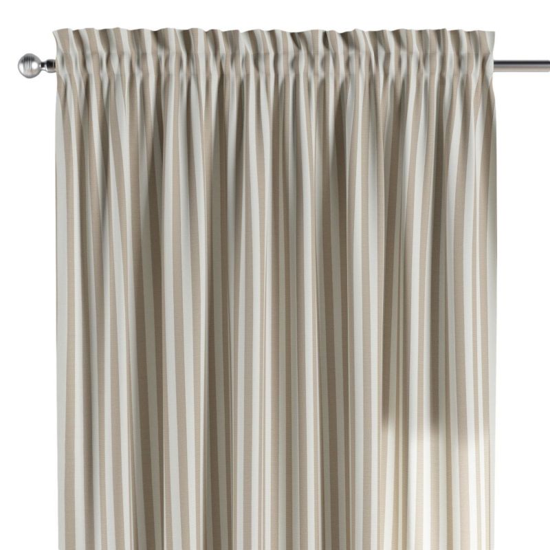 Zasłona na kanale z grzywką 1 szt. 130 x 260 cm Dekoria beżowo-białe pasy (1,5cm) 1 szt.