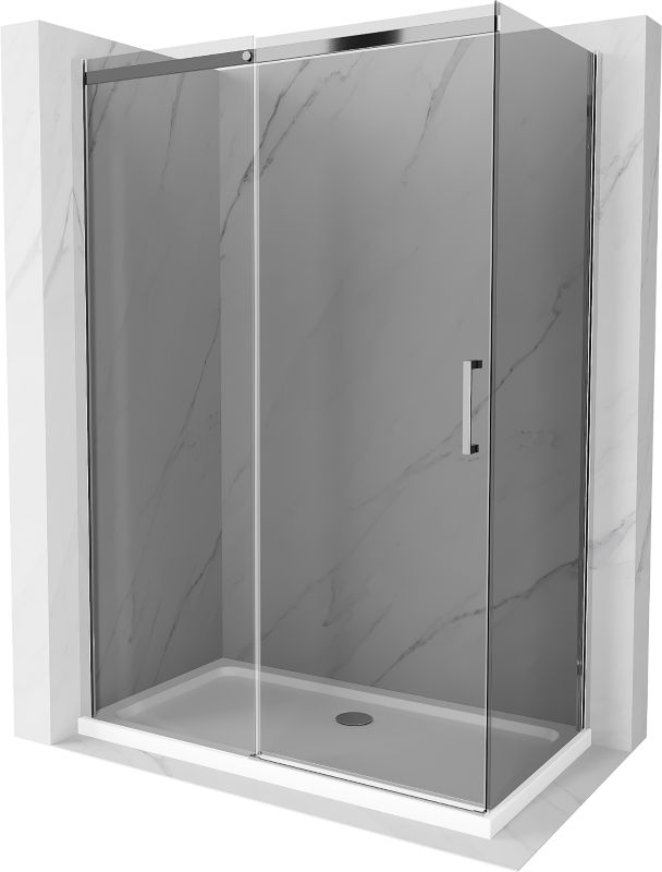 Kabina prysznicowa Mexen Omega rozsuwana 140 x 80 cm grafit chrom + brodzik Flat bialy