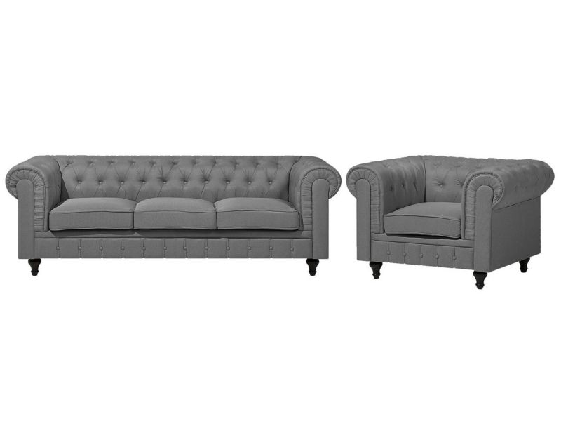 Komplet wypoczynkowy 4-osobowy szary Chesterfield duży 1 kpl