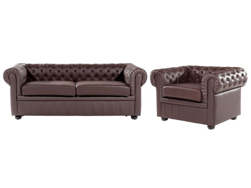 Komplet wypoczynkowy Chesterfield Skóra naturalna Brązowy dla 4 osób 1 kpl
