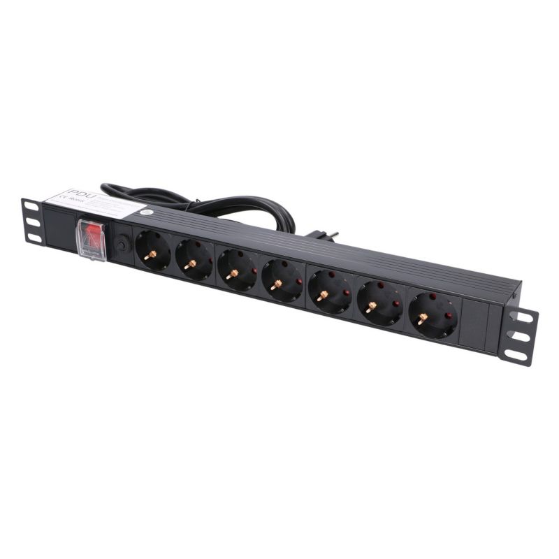 Listwa zasilająca Extralink EXPDU7EU SW 19" 1U, 7 gniazd EU, z wyłącznikiem, 2m